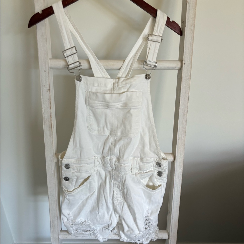 White Jumper Overall Shorts